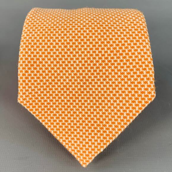ARMANI COLLEZIONI Orange White Woven Wool Cotton Tie
